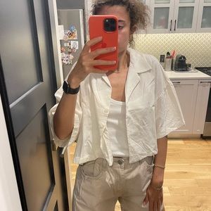 Zara linen blend cropped shirt